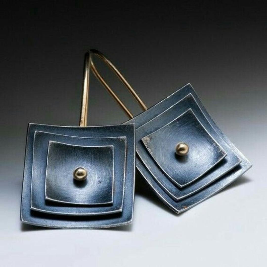 Blue Square Vintage Ear Studs