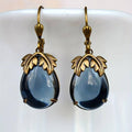 Vintage Blue Crystal Drop Earrings in Gold