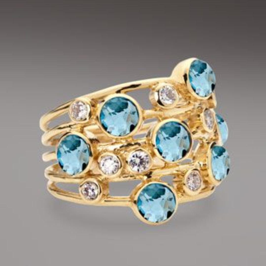 Vintage Blue Zirconia Gold Band