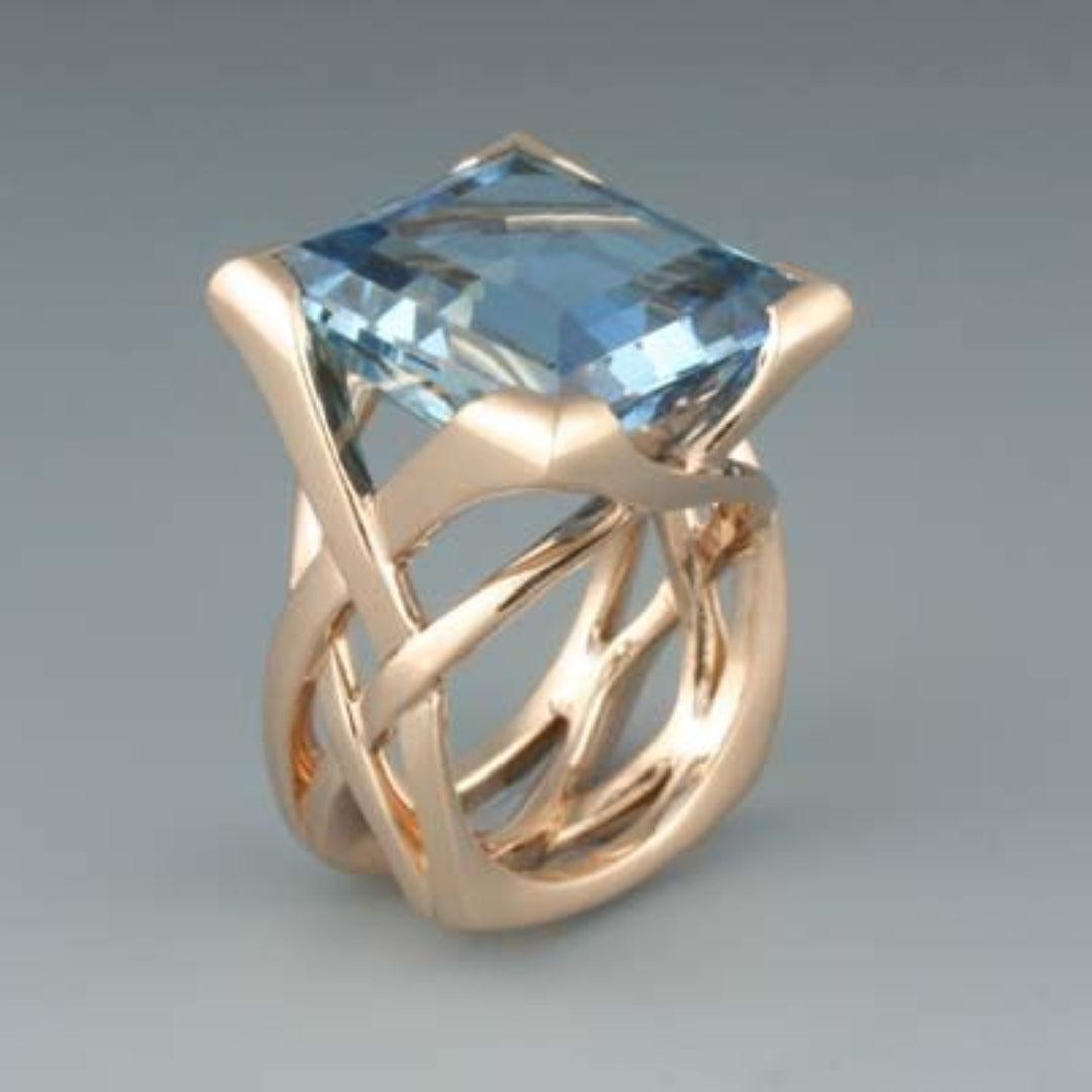 Vintage Rose Gold Blue Zircon Ring