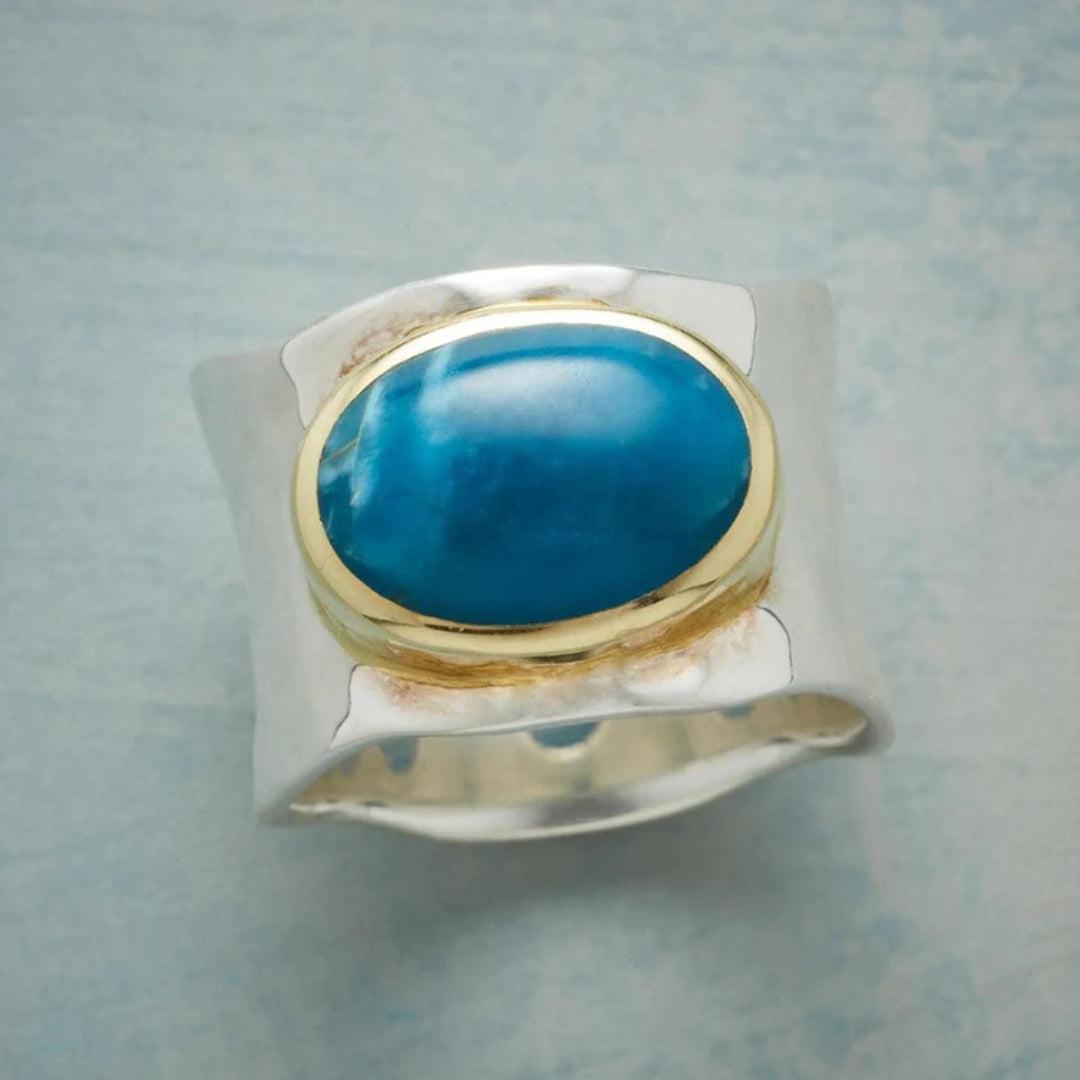 Vintage Blue Oval Gemstone Silver Ring