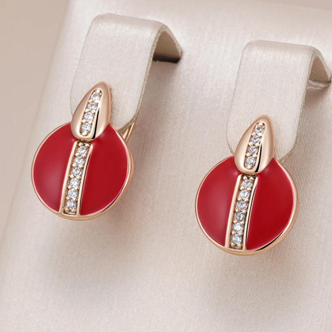 Elegant earrings with crimson enamel shine