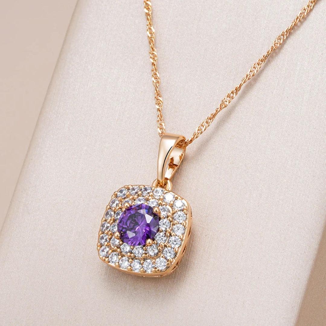 Elegant lilac shiny pendant in gold