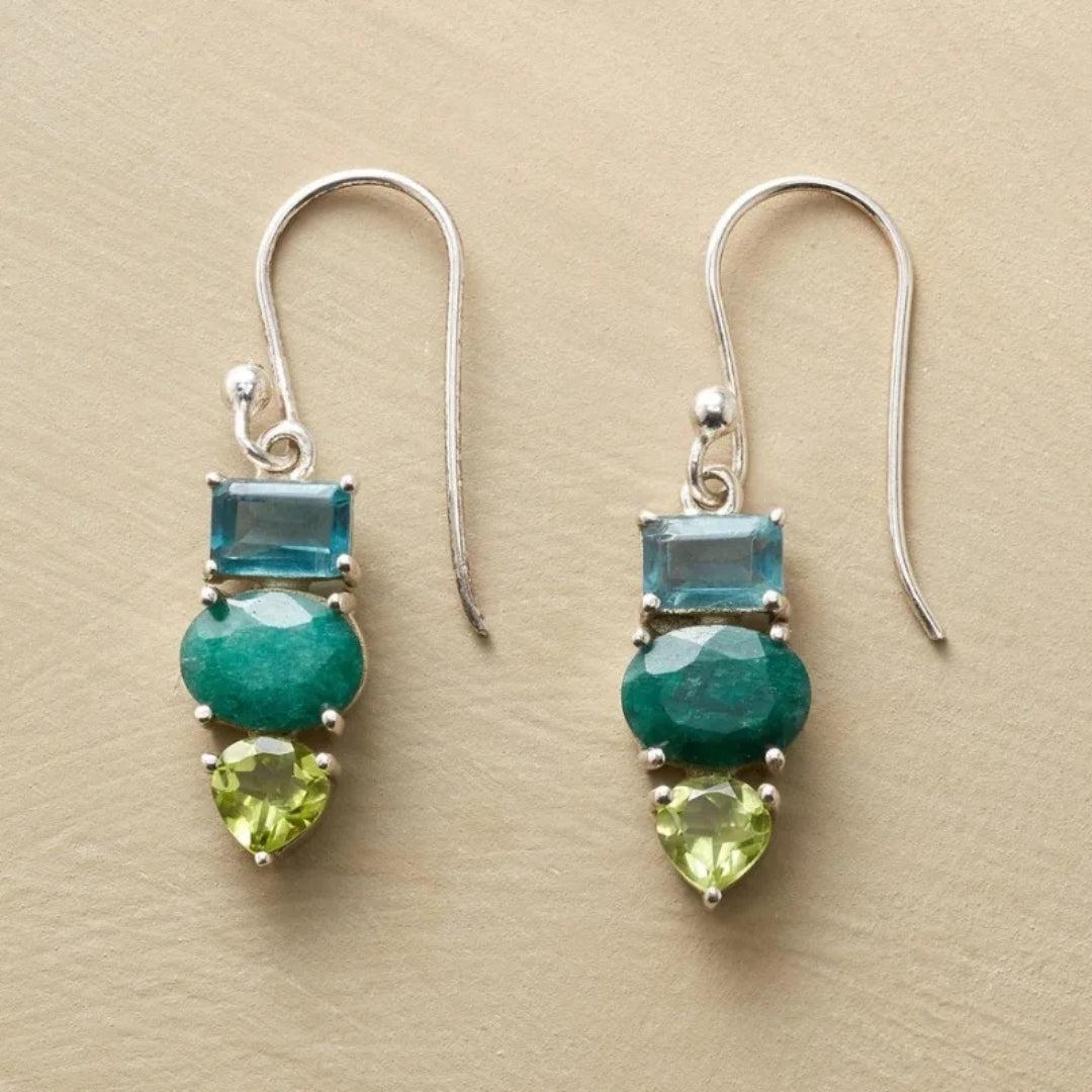 Vintage Green Gemstone Silver Earrings