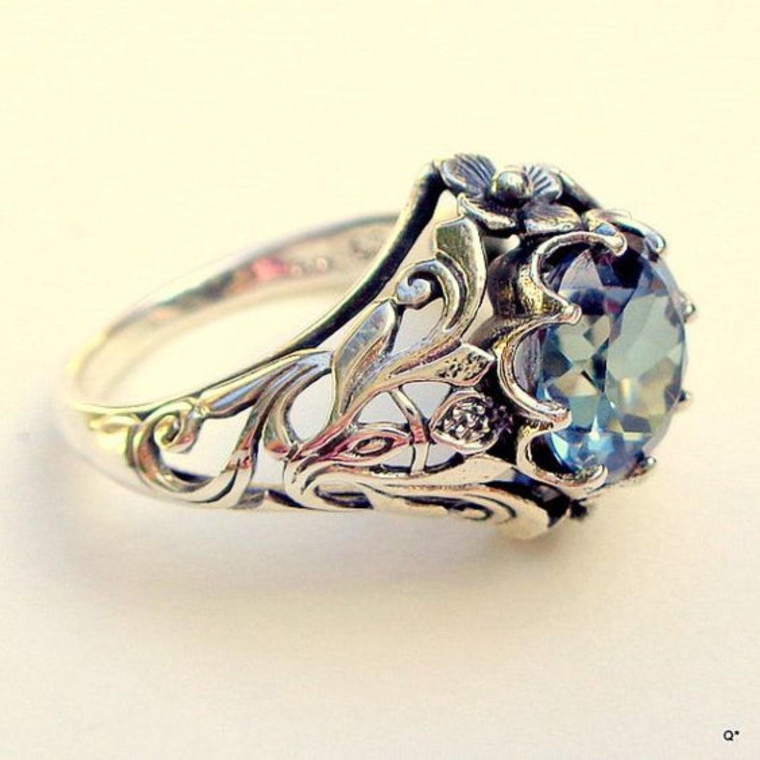 Vintage Blue Glass Silver Band Ring