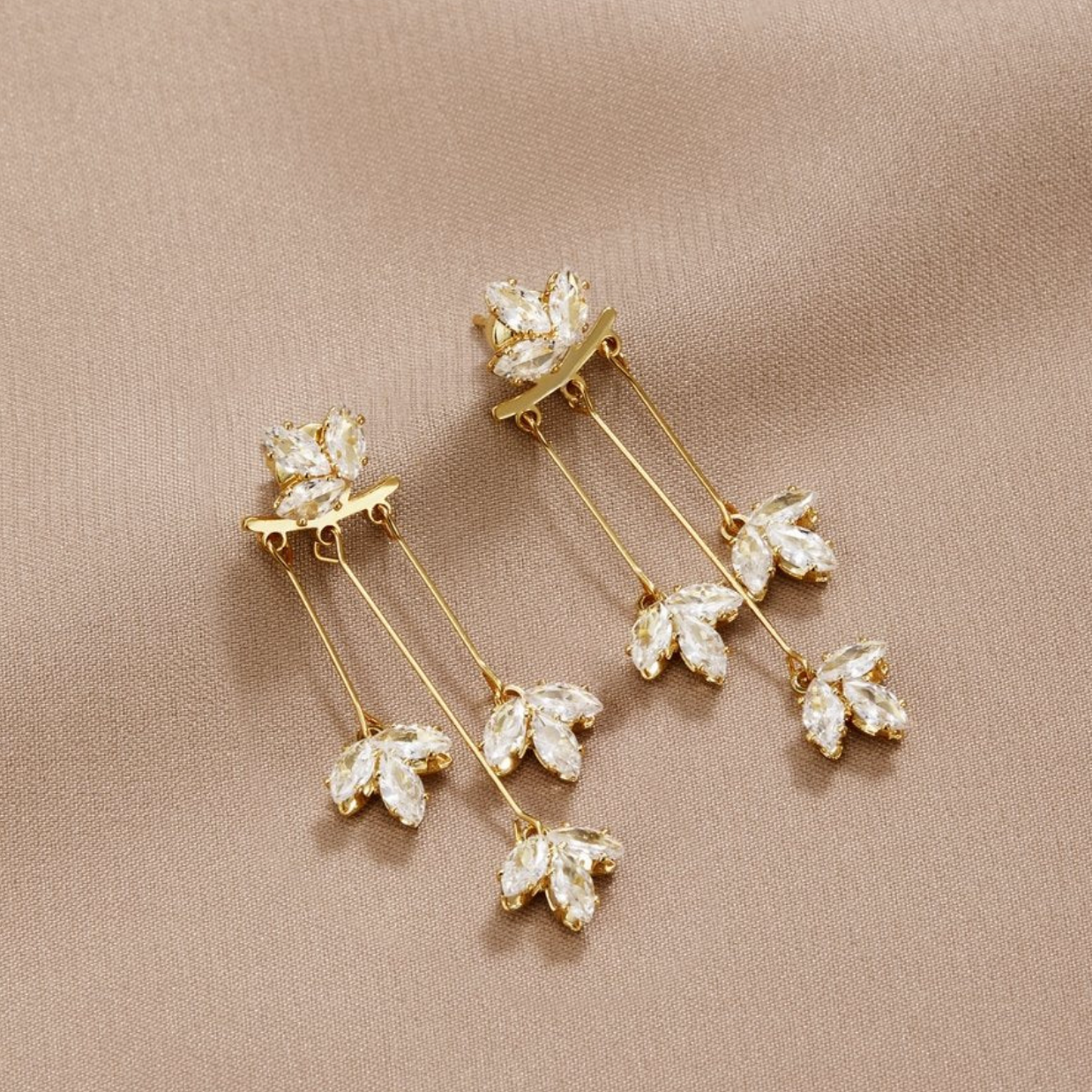 Golden Crystal Leaf Earrings