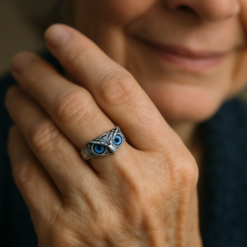 Good Luck Owl Adjustable Ring in Silver and Opal