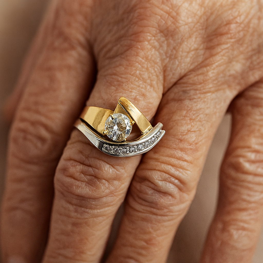 Vintage Irregular Gold & Silver Cubic Zirconia Ring