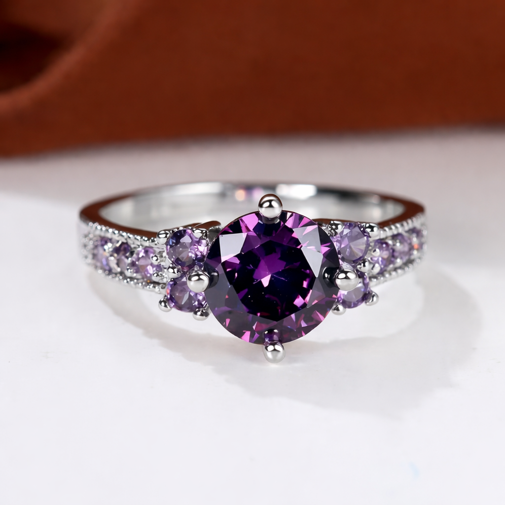 Silver Amethyst Accent Ring