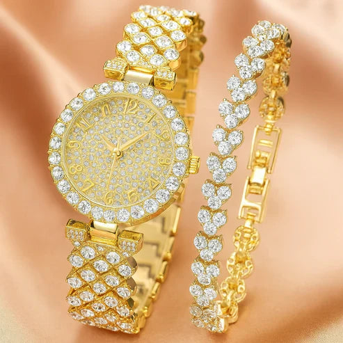 Luxe Brilliance Gold Watch & Bracelet Set