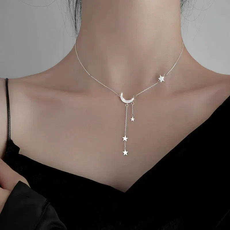 Silver Moon and Star Pendant Necklace