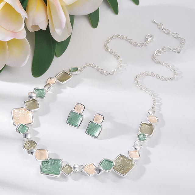 Gray Enamel Round Necklaces with Geometric Design