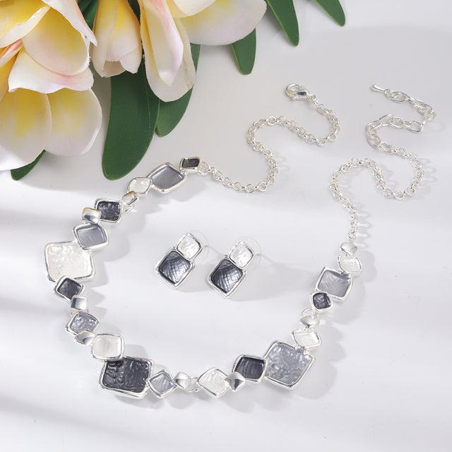 Gray Enamel Round Necklaces with Geometric Design