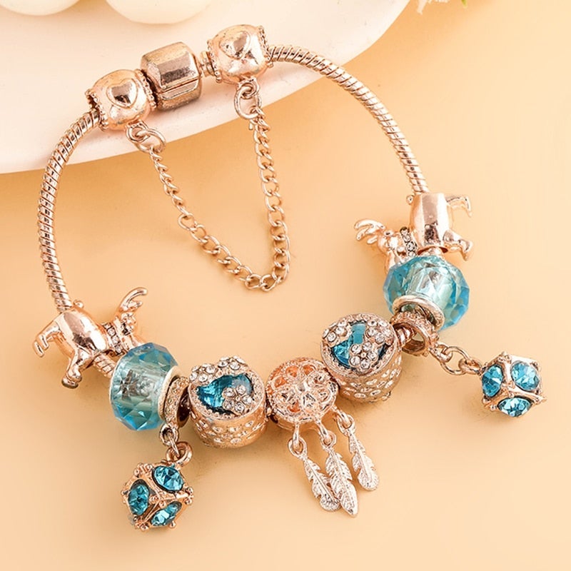 Bracelet in Rose Silver and Blue Zirconia