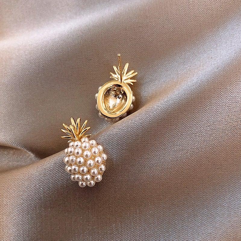 Tropical Pineapple and Pearl-Adorned Earrings