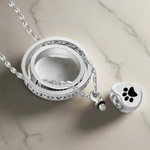 "No Longer By My Side, Always In My Heart" – Stainless Steel Urn Paw Necklace