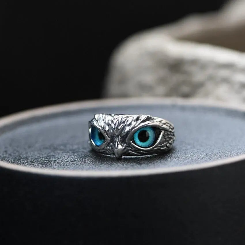 Lucky Owl – Silver Adjustable Ring with Opal