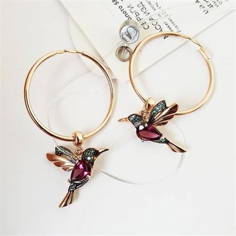 Limited Edition Soaring Hummingbird Earrings with Zirconia Inlay