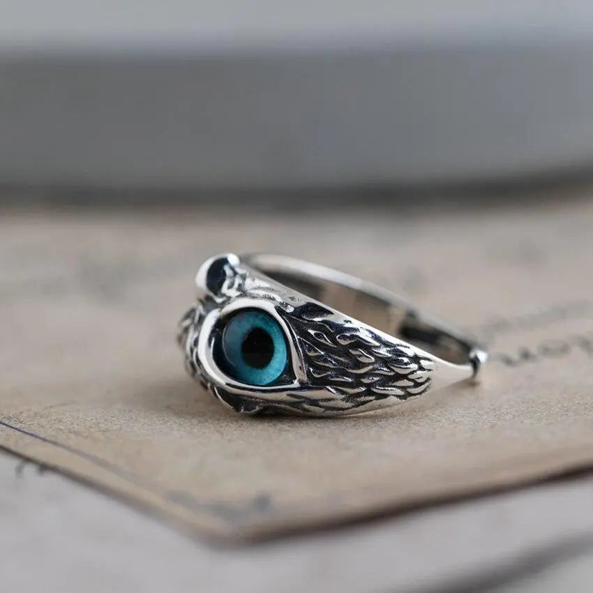 Lucky Owl – Silver Adjustable Ring with Opal