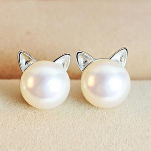 Kitten Earrings with Cultured Pearls and Sterling Silver