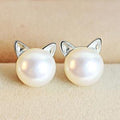 Kitten Earrings with Cultured Pearls and Sterling Silver