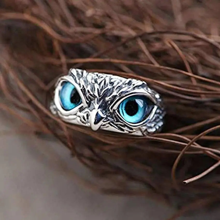 Good Luck Owl Adjustable Ring in Silver and Opal
