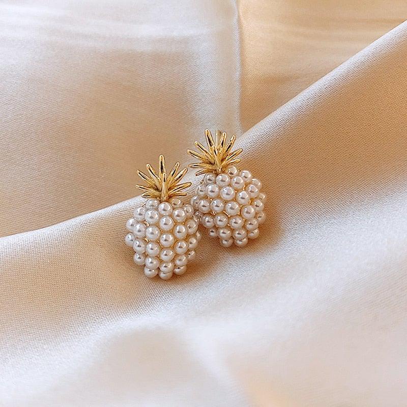 Tropical Pineapple and Pearl-Adorned Earrings