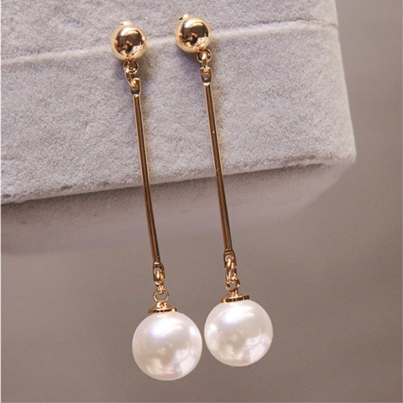 Gold Long Pearl Dangle Earrings
