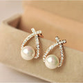 Gold Crisscross Pearl Stud Earring