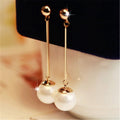 Gold Long Pearl Dangle Earrings