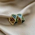 Green Enamel Earrings with Gold Trim