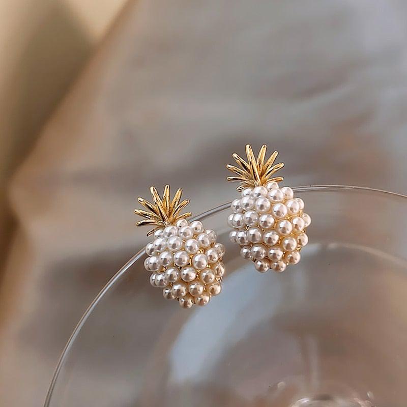 Tropical Pineapple and Pearl-Adorned Earrings