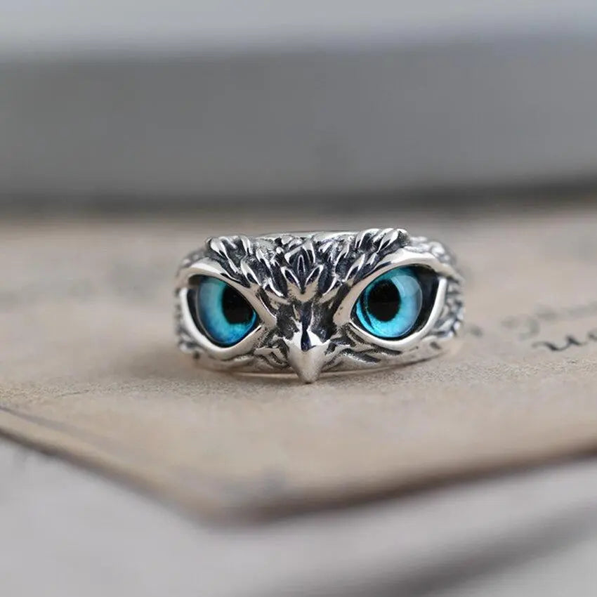 Lucky Owl – Silver Adjustable Ring with Opal