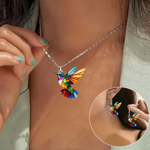 Beautiful Hummingbird Pendant with Bonus Earrings