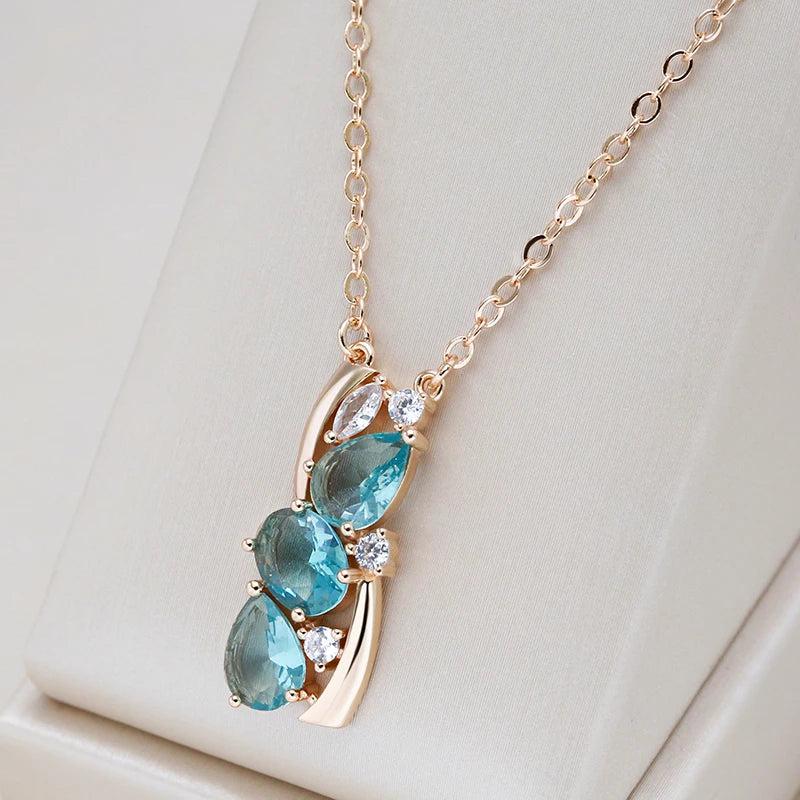 Elegant necklace crafted from blue crystal set in gold.