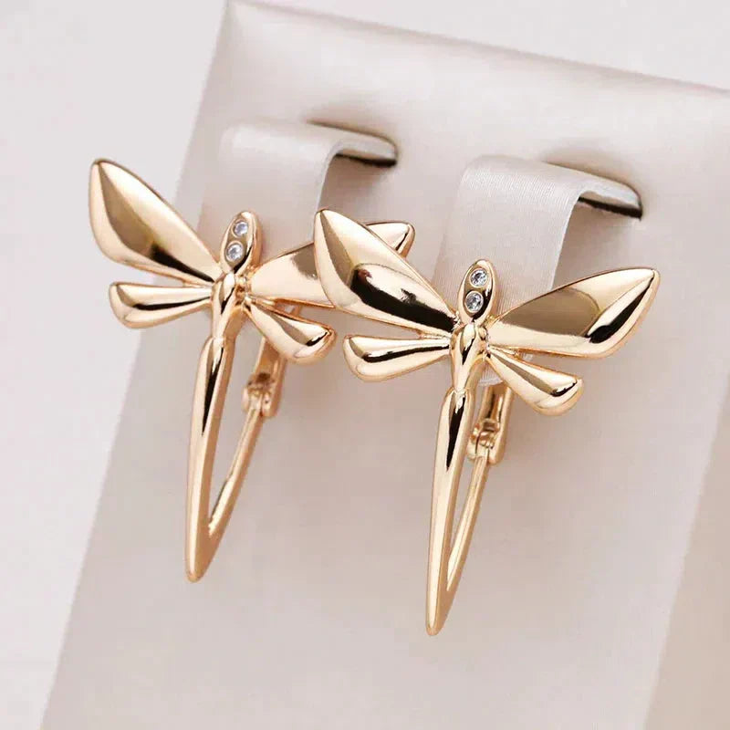 Elegant Golden Dragonfly Earrings