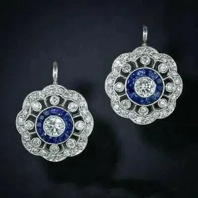 Vintage Mandala Blue Zircon Earrings