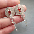 Red Hollow Stone Dangle Earrings