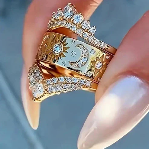 Golden Radiant Sun & Moon Ring