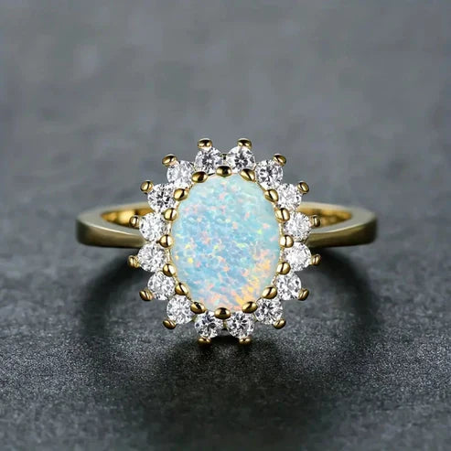 Rounded Opal Zirconia Gold Band