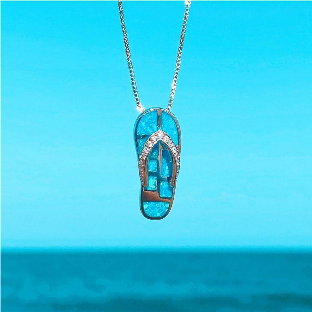 Opal and Silver Flip-Flop Pendant Necklace