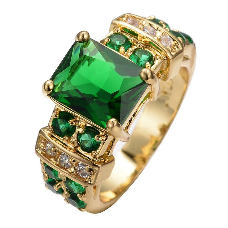 Emerald Gold Geometric Ring