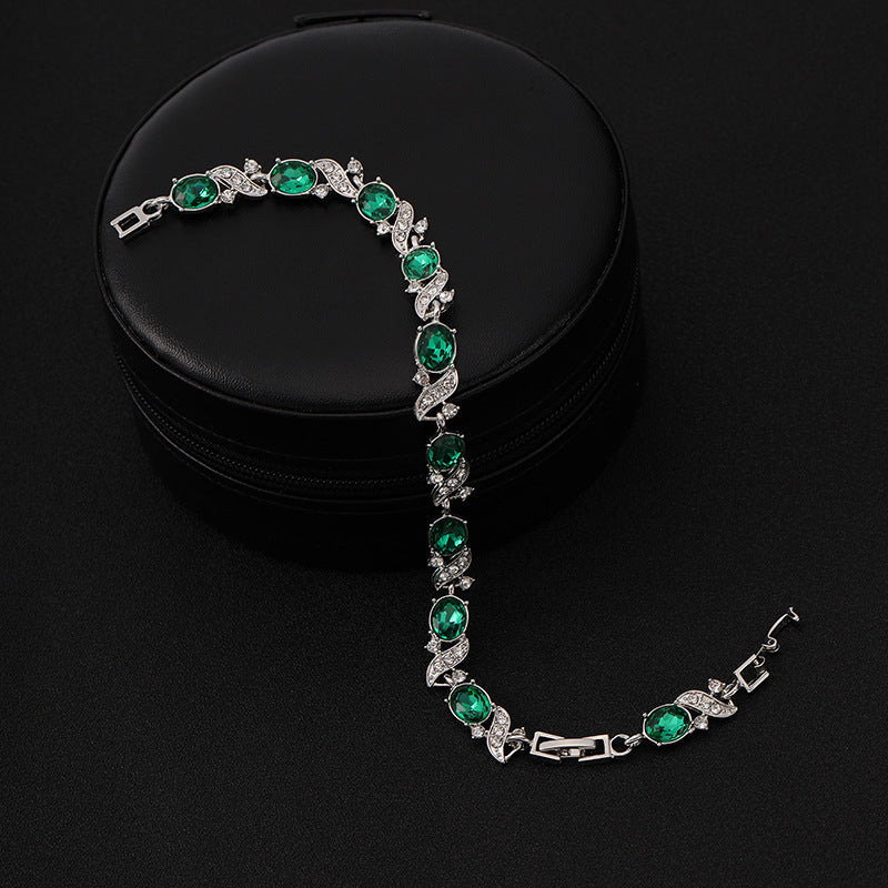 Silver Emerald Vintage Chain Bracelet