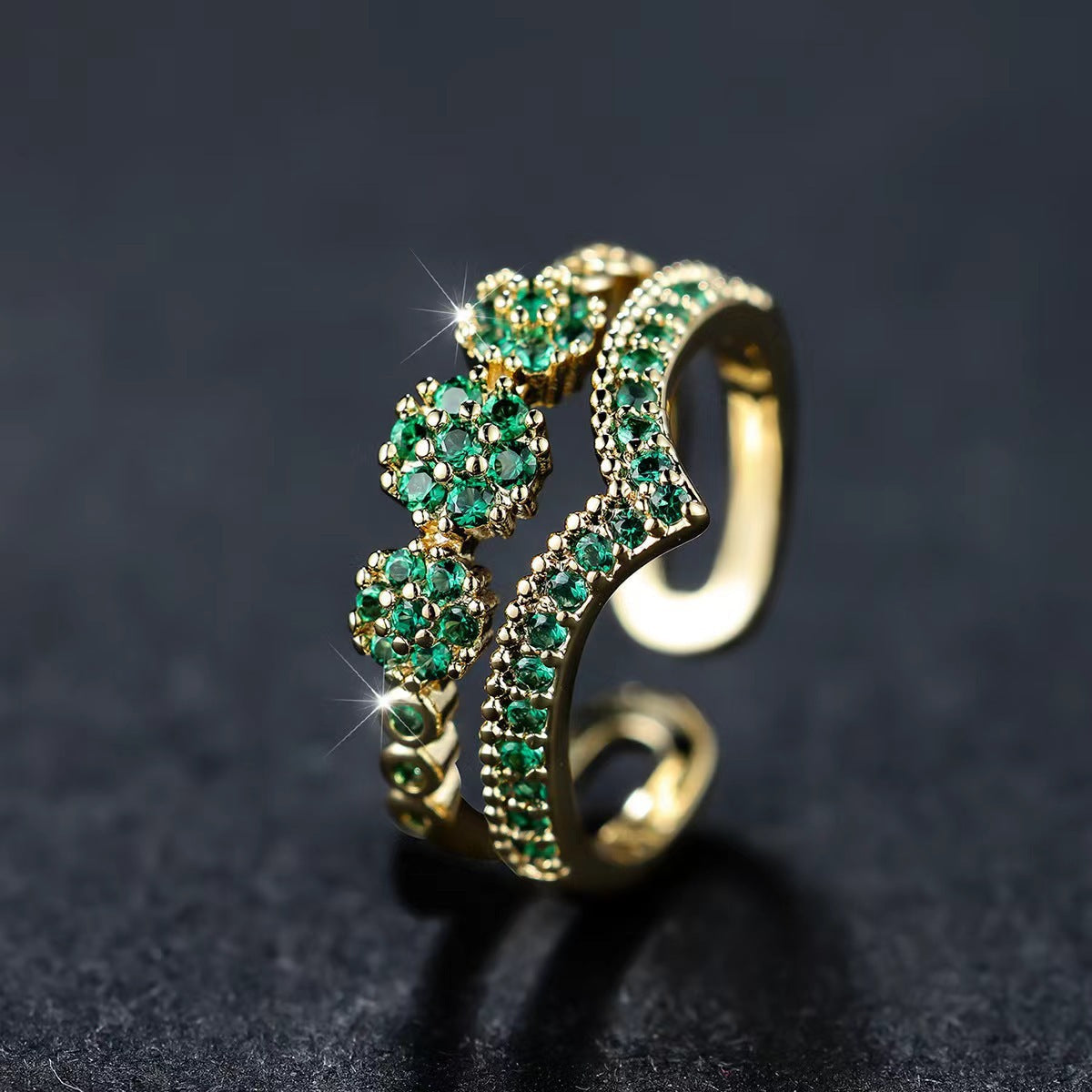 Emerald Gold Cluster Ring