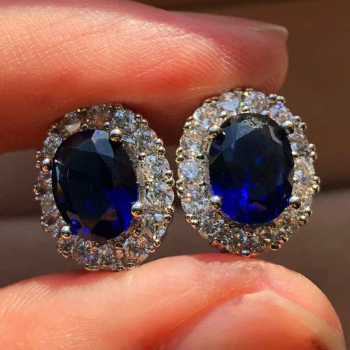 Oval White Sapphire Stud Earrings