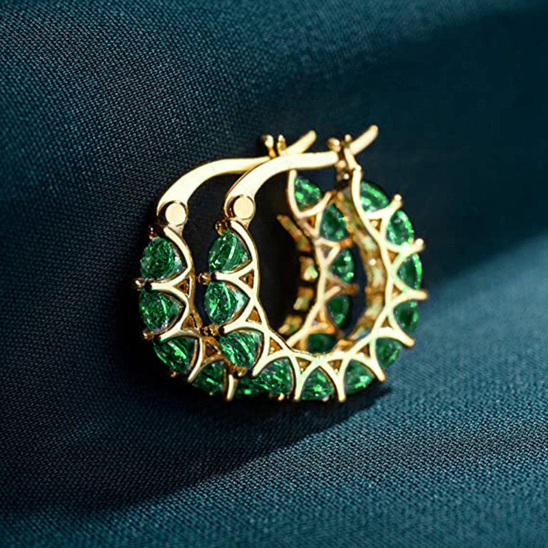 Gold and Emerald Lattice Hoop Earrings