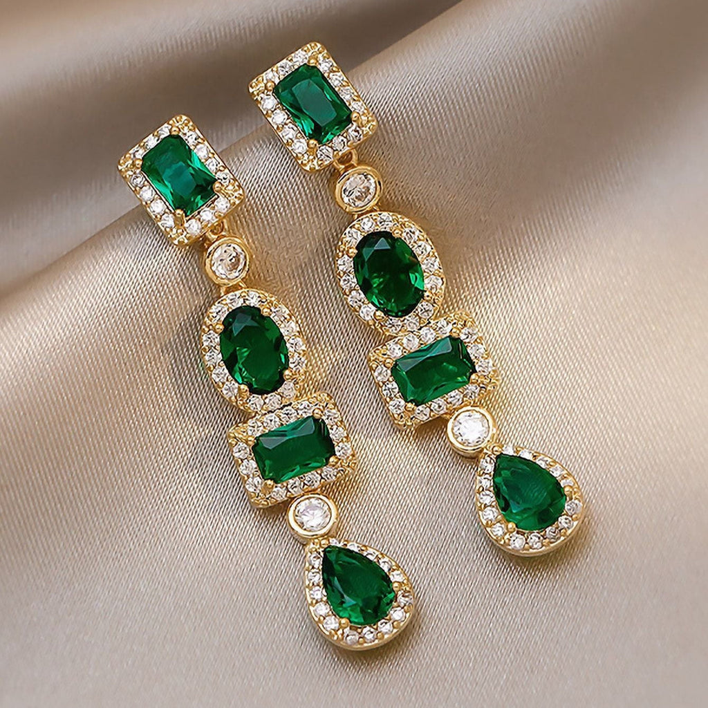 Gold and Emerald Multi-Shape Dangle Earrings