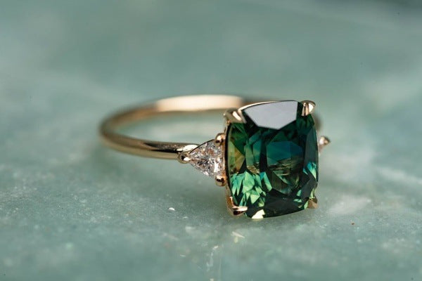 Golden Emerald Solitaire Ring