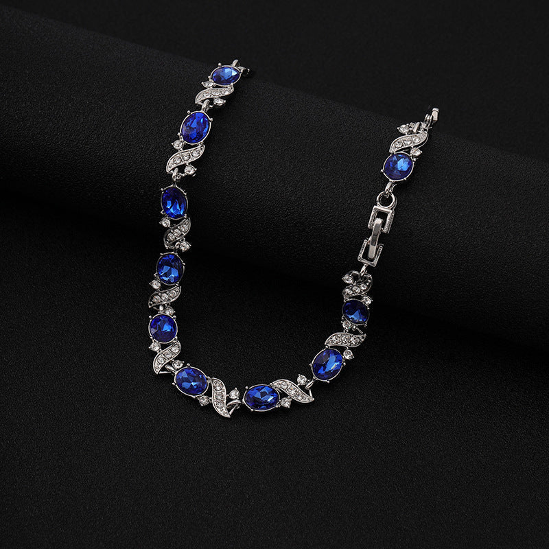 Silver Sapphire Flower Chain Bracelet