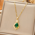 Gold Emerald Teardrop Pendant Chain Necklace